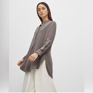 Aritiza Babaton 100% Silk Oversized Minimalist Perevell Blouse Tunic Greige XS